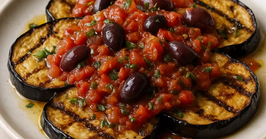 Berinjela grelhada com molho mediterraneo