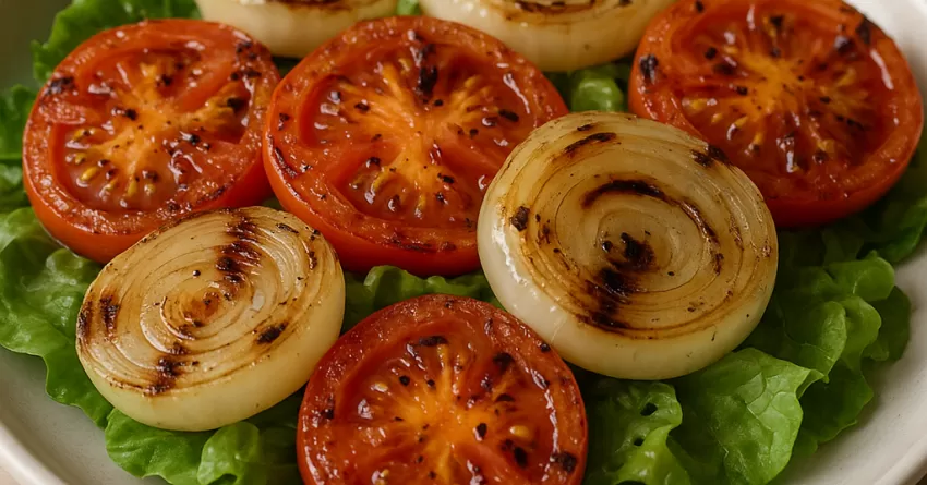 Salada de cebola e tomate grelhados