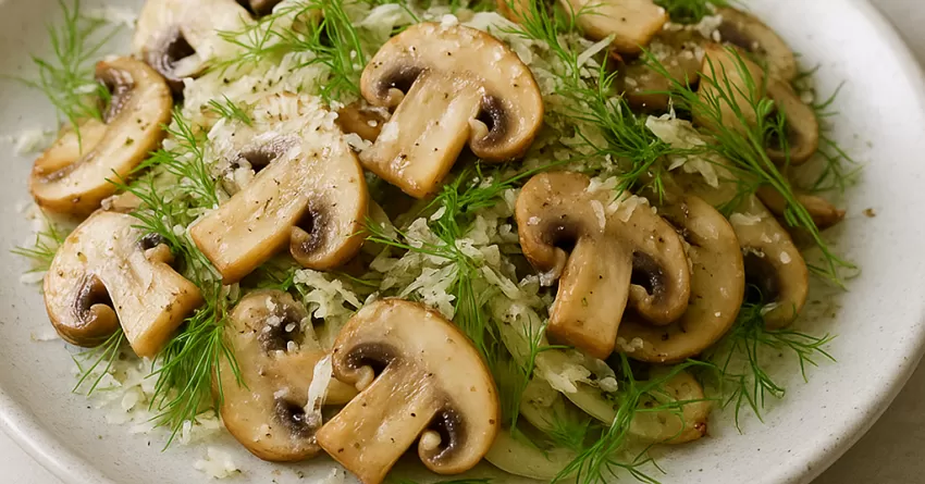 Salada de cogumelos frescos com erva-doce parmesão