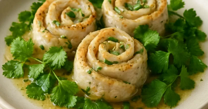 Peixe em roseta e folhas de coentro