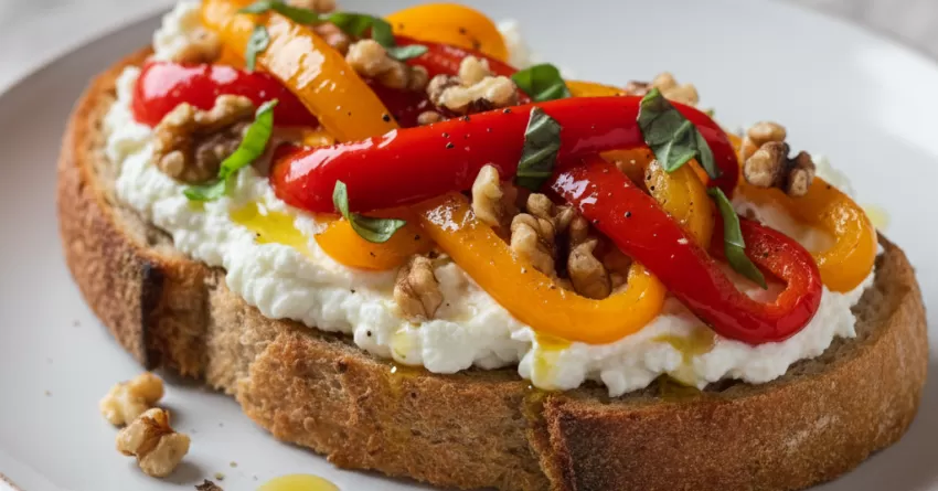 Tartine de ricota com pimentão e nozes
