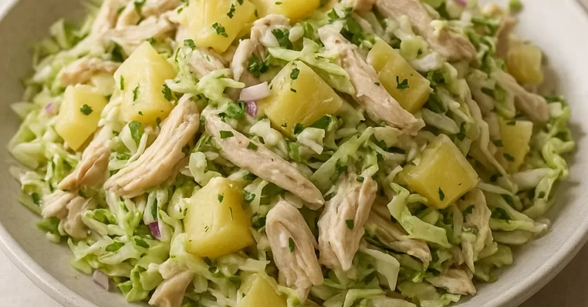 Salada de frango com repolho e abacaxi