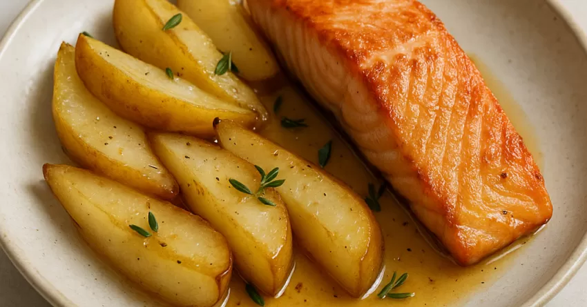 Salmão refogado com pera