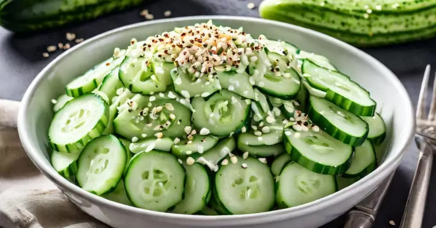 Salada de Pepino com Maionese, Gergelim Torrado e Cebolinha