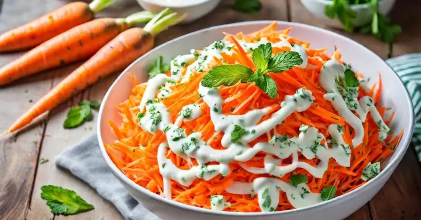 Salada de Cenoura Ralada com Molho de Iogurte, Hortelã e Limão