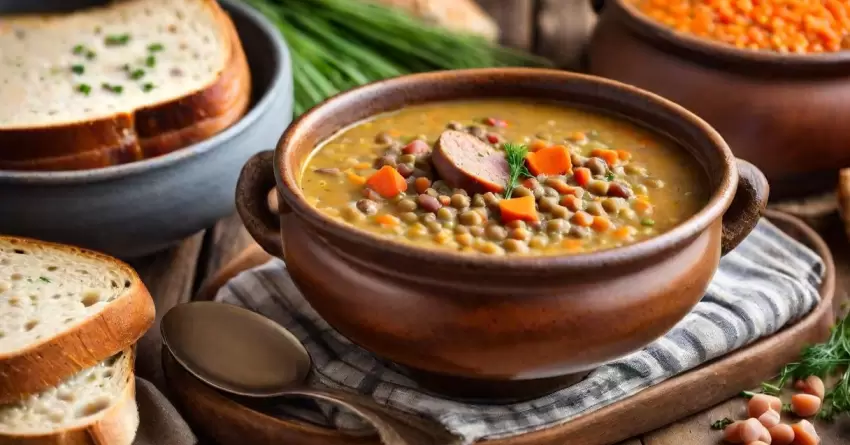 Sopa de Lentilha à Alsaciana com Salsichão e Alho-Poró: Receita Confortante