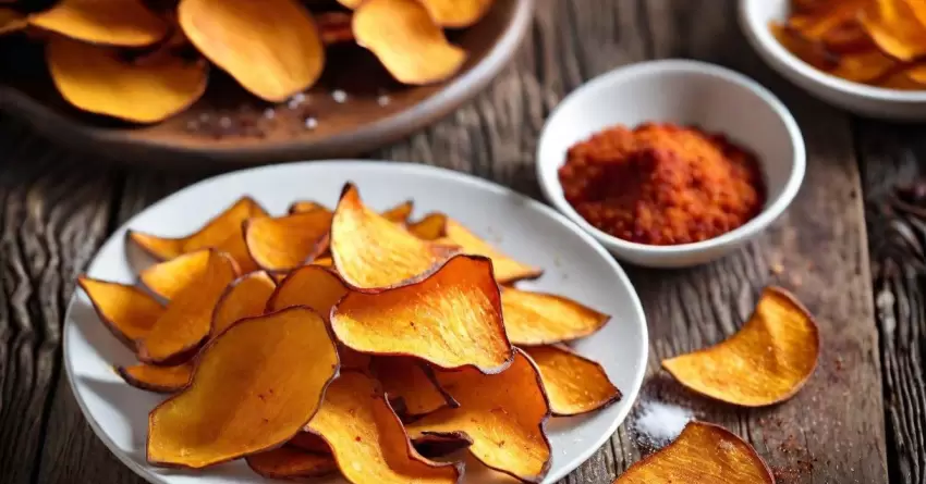 Chips de casca de batata doce crocantes e saudáveis