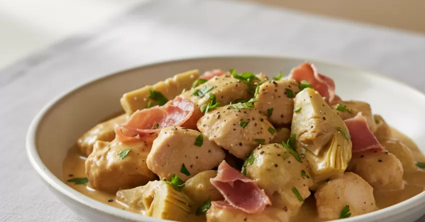 Molho de Frango com Presunto e Alcachofra