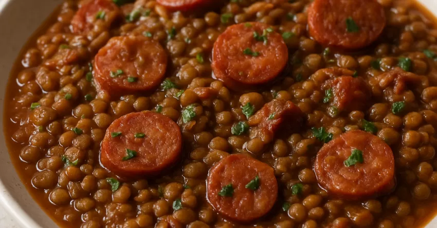 Molho de Linguiça com Lentilha