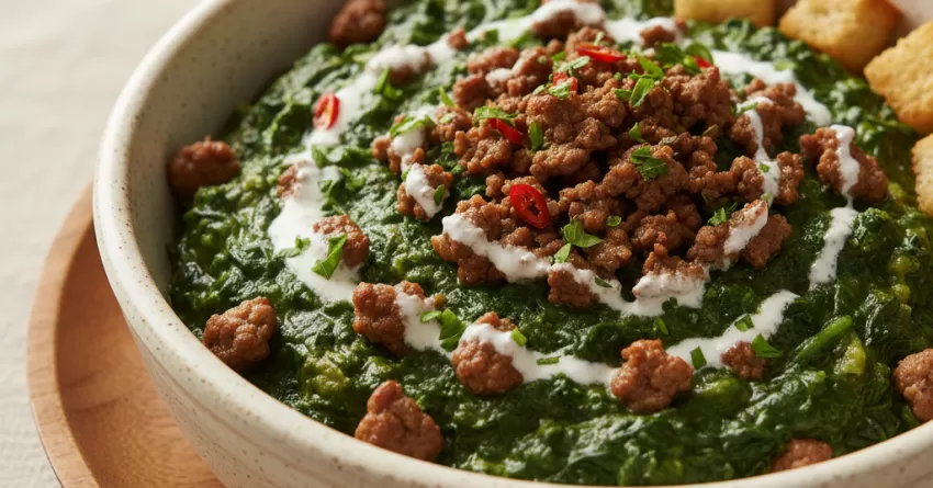 Creme de Espinafre com Carne Moída