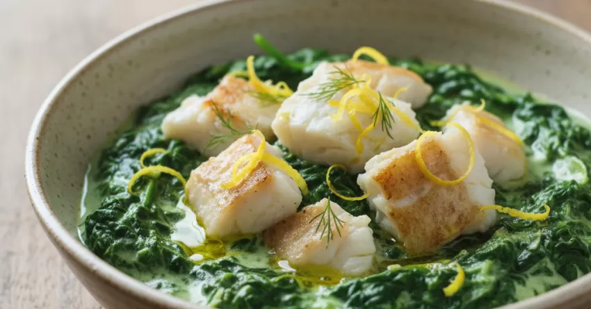 Creme de Espinafre com Limão e Bacalhau