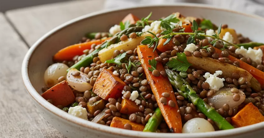 Salada morna de lentilha