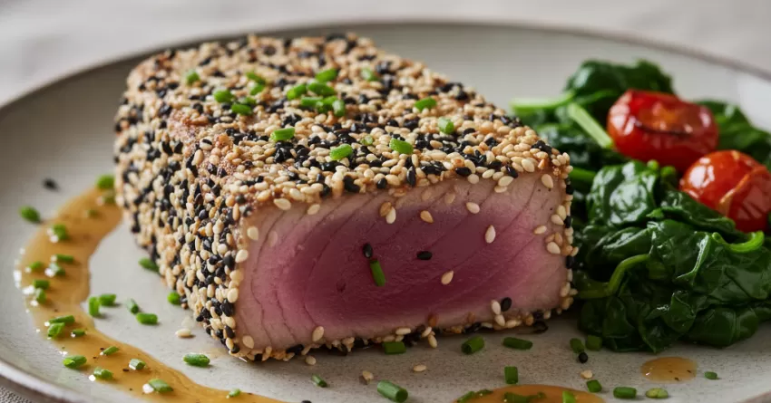 Atum com crosta de gergelim