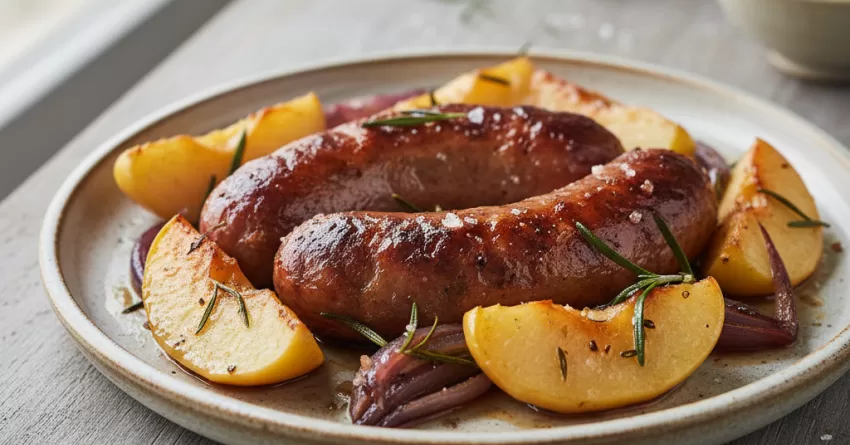 Linguiça assada com maçã